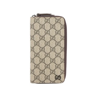 Gucci Logo GG Supreme 塗層帆布ㄇ形拉鍊全開長夾(深棕色)