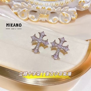 MIKANO 十字架滿鑲鋯石耳釘 2cm 立體復古鉚釘感 925銀針防過敏 氣質個性耳環 小眾酷甜風 歐美風、酷甜風