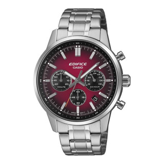 【CASIO 卡西歐】EDIFICE 漸層錶盤 經典計時錶款 銀紅 EFR-575D-4A 40.5mm