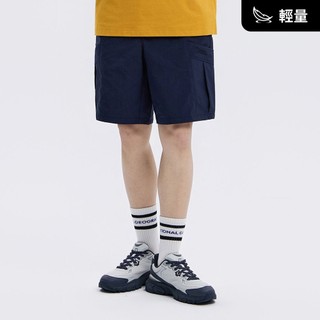 【國家地理服飾】男裝 NRN 多功能 5 吋短褲-深藍色(多口袋)