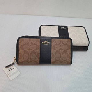 [小香風衣舖]全新-926-F54630-COACH LOGO皮革拉鍊長夾-卡其-OUTLET正品