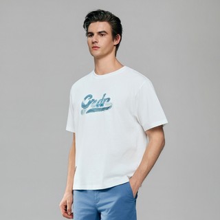 GIORDANO 男裝復古拼接牛仔字母短袖T恤 01096267