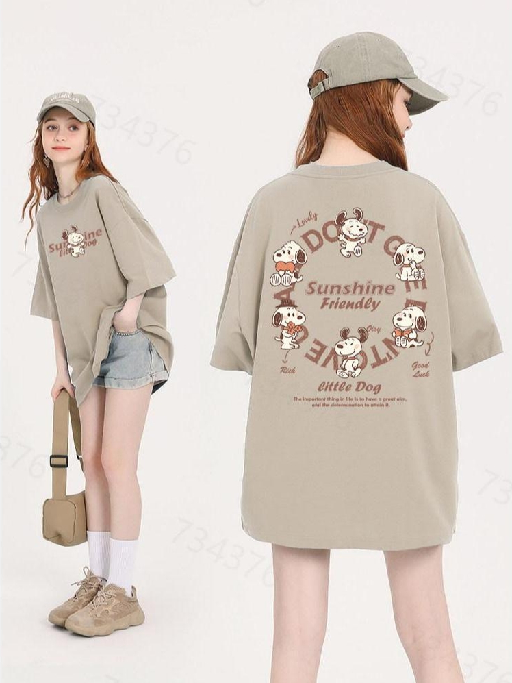 【當天出貨！】韓國史努比印花短袖 加大碼寬鬆上衣 夏季流行衣服 下半身失蹤 簡約風 純棉短袖 棉t 女生短t 女tee