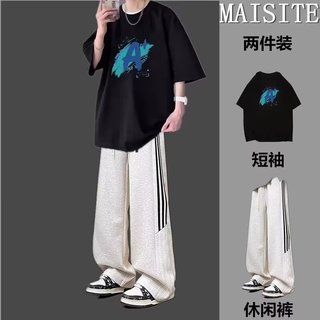 NANS 台灣出貨 日系男裝 夏日套裝 男裝韓系 夏天男裝 衣服男 男裝 韓國男裝 男套裝 兩件 運動服 帥氣男裝