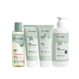 【Derma】寶寶全面呵護四入組(沐浴露500ml+浴油150ml+護膚霜100ml+萬用膏100ml)