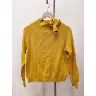 上田服飾 FASHION MAGIC 黃色 鵝黃 長袖 綁帶 上班 OL 毛衣 穿搭 搭配 造型