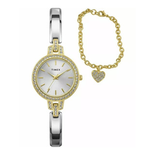 【TIMEX】天美時 Aveline 28毫米 心型手鍊 腕錶 禮物套裝(金銀 TXTWG067800)