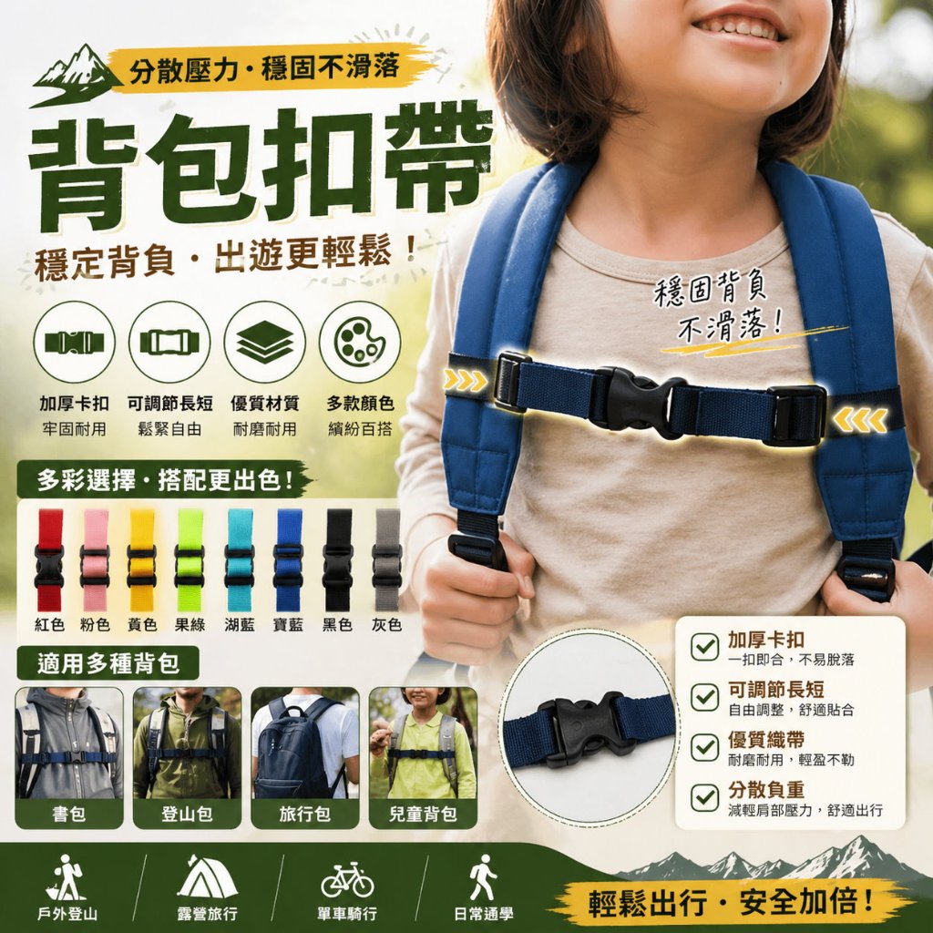 【台灣現貨】背包胸扣帶 雙肩包防滑扣 減壓胸帶 書包固定帶 安全哨子款 登山包胸前扣帶 兒童成人通用 書包配件