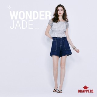 BRAPPERS 女款 玉石丹寧系列-wonder jade高腰彈性短褲-深藍