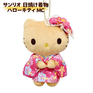 🔥現貨🔥 日本正版 三麗鷗 Hello Kitty 日燒 曬黑 和服花卉系列 絨毛玩偶吊飾 包包掛飾