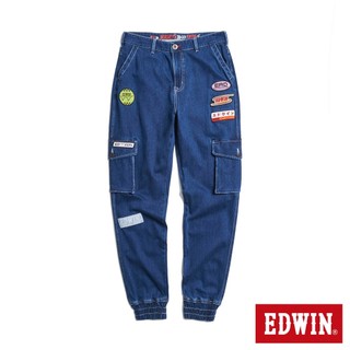 EDWIN 男款 JERSEYS 賽車徽章丹寧束口迦績褲(石洗綠)