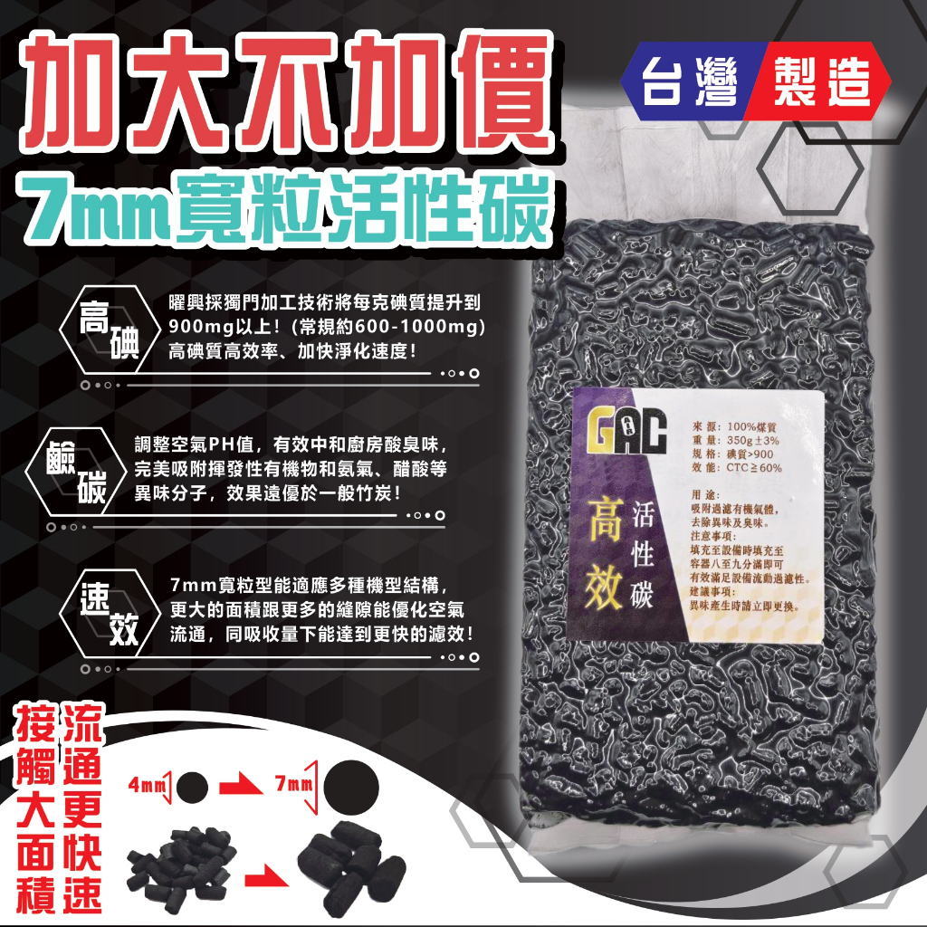 7mm大顆粒活性碳350g/3入組(吸附更佳) 各品牌廚餘機/廚餘大師/清淨機/鹼性碳/除異味氨氣/醋酸 (產地：台灣)