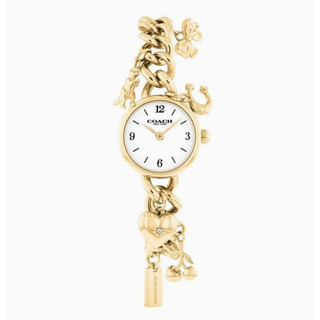 COACH 時尚 金色不鏽鋼吊飾 圓型白麵造型女錶CO14504648/22mm