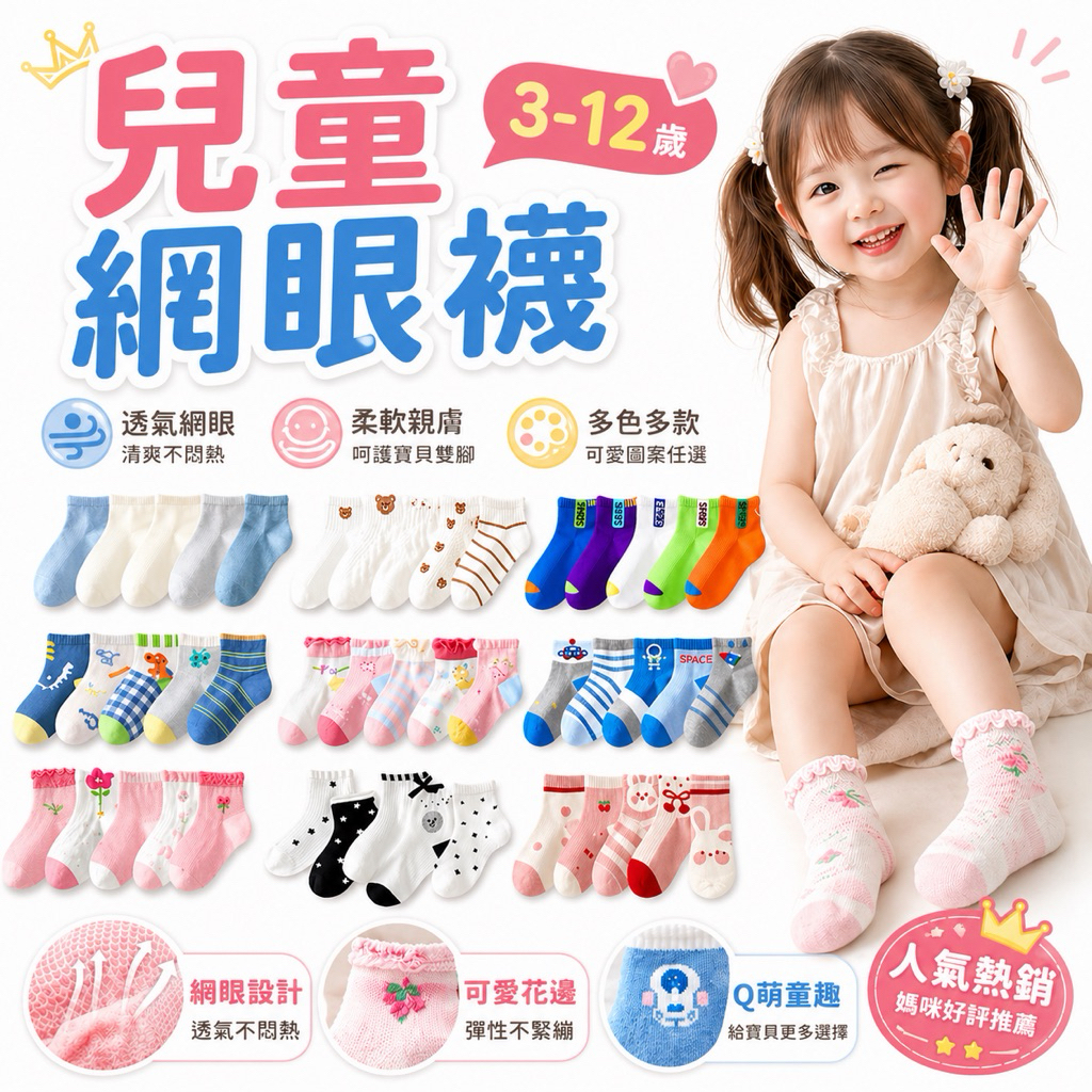 【隔日到貨】兒童網眼襪 女童襪 襪子 男童透氣襪 夏季薄款襪 兒童襪 多款花色 3-12歲 舒適不勒腳 中大童襪 EE4