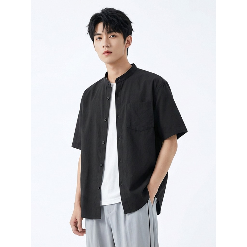 男款夏季冰絲涼感襯衫 藍 黑 白 杏＊M-3XL。60461E