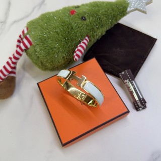 HERMES Clic H白金細版琺瑯手環