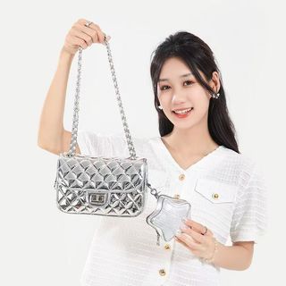 2026新款香風漆皮鏡面星星鏈條包包 夢露水晶精緻女孩高質感亮面工藝氣場加倍斜背包側背包 手提單肩包 斜跨包包
