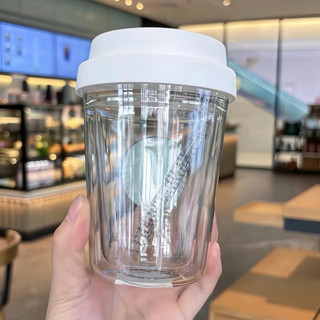 星巴克杯子/簡約高顏值414ml白色經典透明雙層玻璃杯/清倉特價優惠
