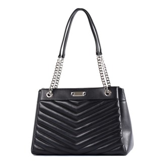 MICHAEL KORS WHITNEY 絎縫皮革三層置物托特包-黑色/銀【美國正品現貨】