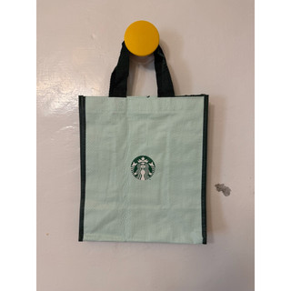 ［全新絕版汶萊正品］Starbucks星巴克 品牌logo魔鬼氈防水塑膠手提袋 草綠色 小款 大款