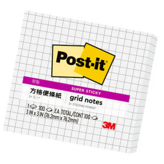 3M Post-it 利貼 狠黏方格便條紙 633S-GRID, 白色, 75公釐 x 75公釐, 100張/本