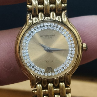 【瑞士名錶正品】雷蒙威RAYMOND WEIL 18K厚金古董錶 4702雙圈水鑽 4mm超薄仕女女錶 沒電需自換電池