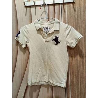 GIORDANO 佐丹奴 兒童 POLO衫 130cm 白色短袖上衣 馬匹刺繡 翻領棉質彈性 男童童裝 1141229