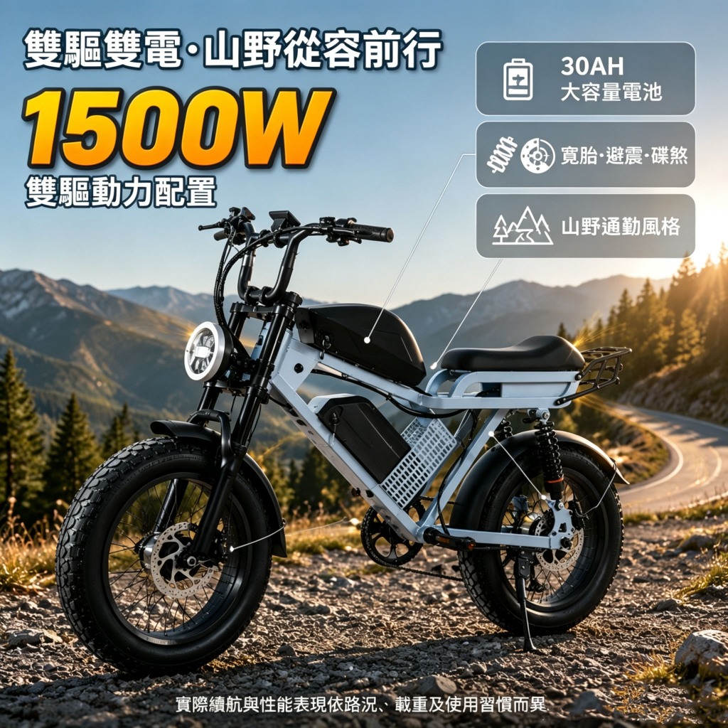 🔥臺灣保固🔥電動自行車 20吋胖胎越野山地車 仿摩托復古沙灘電動車 電單車 山地助力越野電瓶車 成人越野電動車 胖胎車