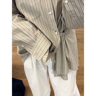 折扣款｜JOLAN | Timeless Pinstripe Cotton Shirt｜韓國質感條紋襯衫・側抓皺設計