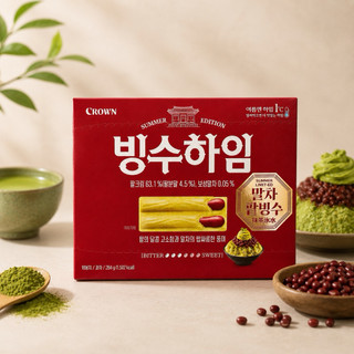 【NUNKOL】🔥現貨 隔日達🔥 ☑蝦皮代開☑ 18入 韓國 CROWN 抹茶紅豆冰餅乾 威化餅 韓國零食
