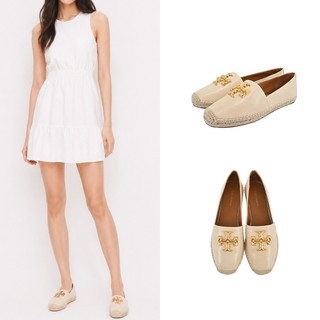 TORY BURCH ELEANOR 金字LOGO牛皮草編平底鞋(米)｜100%原廠真品｜JS Maxx官方旗艦館