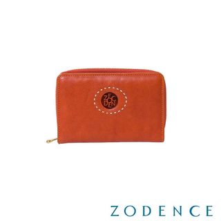 ZODENCE HAN義大利植鞣革時尚拉鍊中夾 橘紅