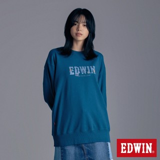 EDWIN 男款 露營系列 森林LOGO寬版厚長袖T恤(土耳其藍)