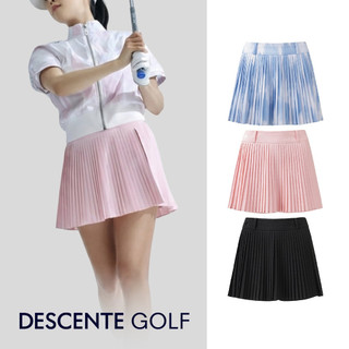【DESCENTE】GOLF 迪桑特 女款 高爾夫短裙 透氣 輕量 百褶裙 運動裙 內附安全褲(黑/淺藍/粉)