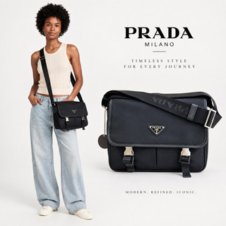 【美麗堡精品】PRADA OUTLET 2VD769 尼龍斜背包 郵差包 黑色 【現貨】全新真品