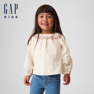 【Gap】嬰兒及幼兒荷葉領長袖上衣-象牙白(912282)