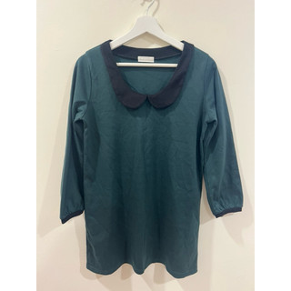 日本品牌E hyphen world gallery小圓領綠色長袖洋裝