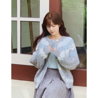 韓國代購KOREA_90 SHOP清雅氣質網拍MILKCOCOA 北歐圖騰圓領短版針織外套
