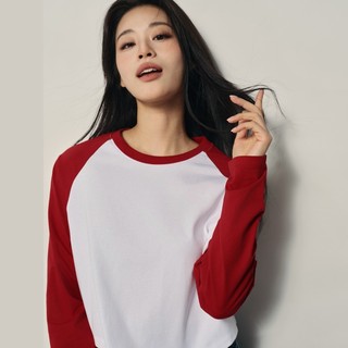 GIORDANO 韓國同款 女裝純棉撞色圓領插肩長袖T恤【雙色任選】05396151