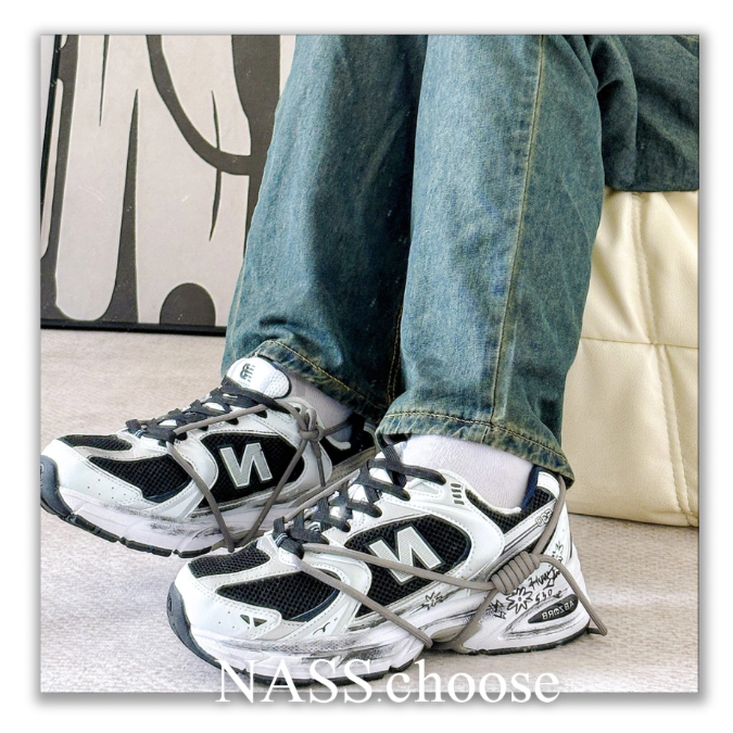 【NASS】惡作劇訂製款🔥New Balance NB 530 SL⚡️解構風 深夜街頭 潑墨 黑白色 運動鞋 休閒鞋