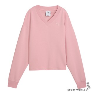 Puma 長袖上衣 女裝 V領 歐規 粉【運動世界】69181626