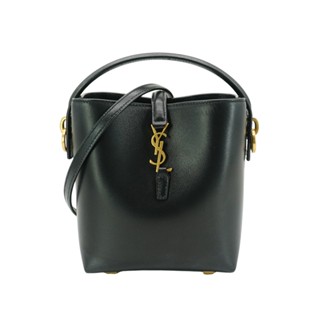 YSL 展示品 LE 37 小羊皮金釦迷你水桶包(765870-黑)