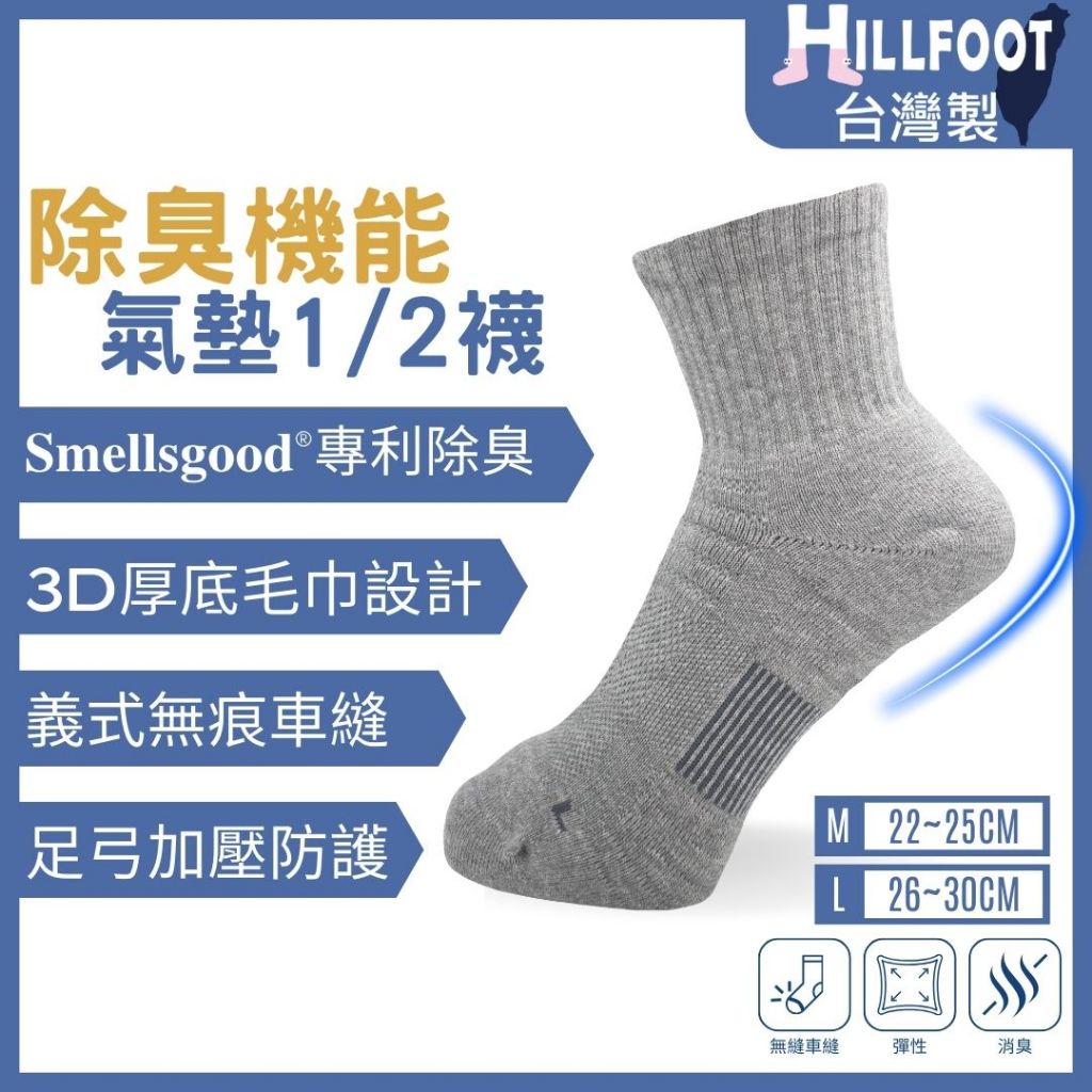 三倍除臭氣墊毛巾底運動襪 短筒【台灣製+現貨+發票】消臭襪 通路熱銷每月破萬雙 厚底 男襪 女襪 透氣   HF506