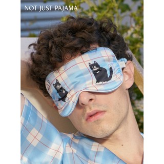 Not Just Pajama Milo系列 奶牛小貓格紋印花真絲眼罩/100%桑蠶絲眼罩/遮光眼罩/睡眠眼罩