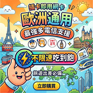 【歐洲網絡卡 通用 5G 】喫到飽 上網 英國 瑞士 冰島 法國 瑞典 捷克 德國 歐洲SIM 1GB【電話卡霸王】