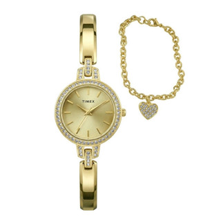 【TIMEX】天美時 Aveline 28毫米 心型手鍊 腕錶 禮物套裝(金 TXTWG067900)