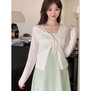 韓國代購KOREA_90 SHOP清雅氣質網拍MILKCOCOA 素面綁帶蝴蝶結針織外套