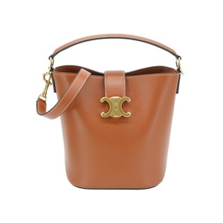 Celine 展示品 Louise 牛皮金釦凱旋門兩用水桶包-小(棕)
