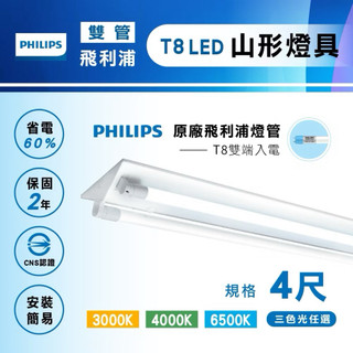 《飛利浦原廠》LED T8 山型燈具 飛利浦原廠山型燈/飛利浦原廠燈管 整組含飛利浦燈管