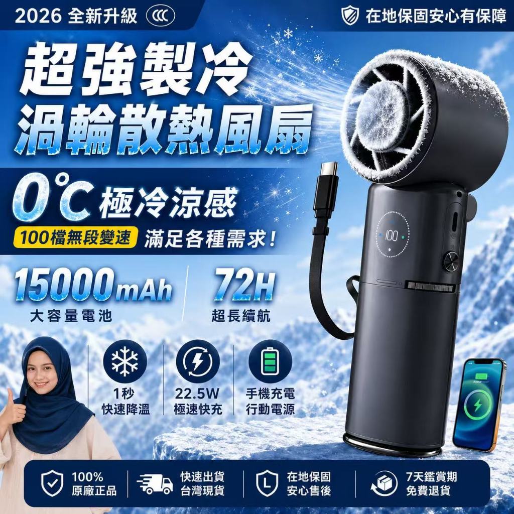 【台灣隔日達】26年新款製冷風扇 手持電風扇 手持風扇製冷電風扇 製冷手持風扇 手持小電扇 隨身風扇  折疊風扇掛脖風扇